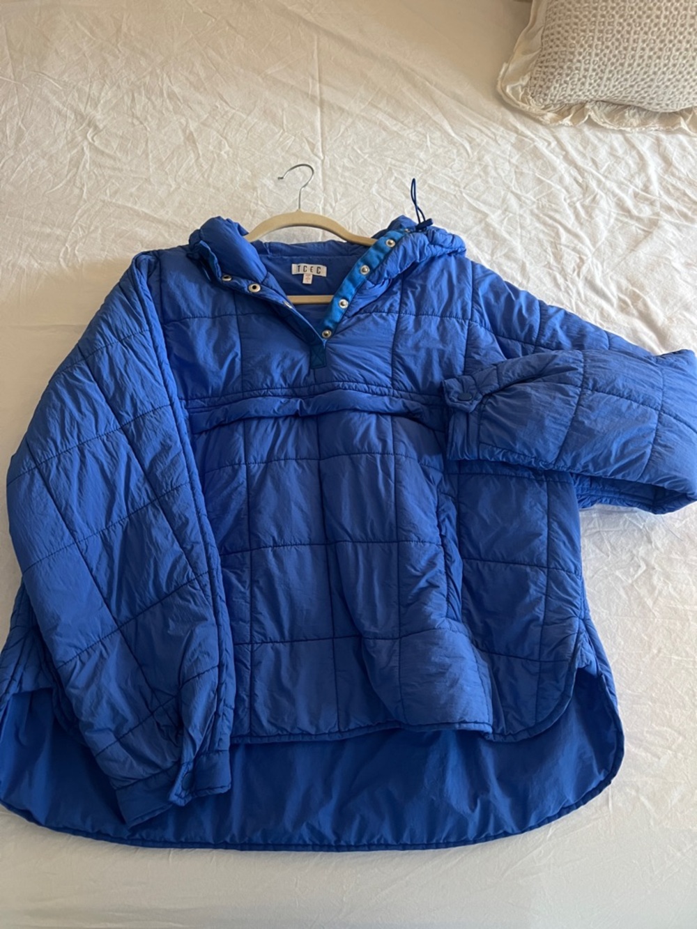 TCEC Royal Blue Quilted Hooded Pullover Cape Jacket